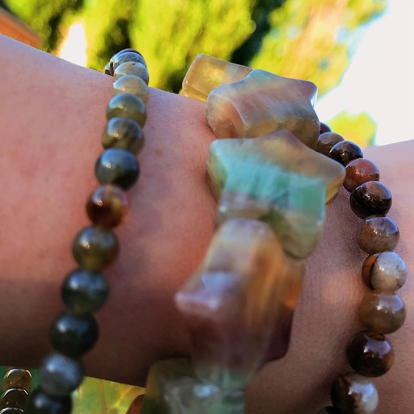 Natural Indian Agate & Fancy Jasper Multicolored Gemstone Mixed Bead Bracelets - Picture 6 of 8